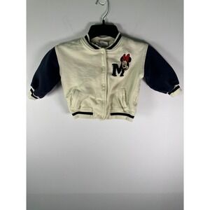 Zara Jacket Kids 2-3 Minnie Mouse Varsity Jacket Cream Navy Applique Snap Front